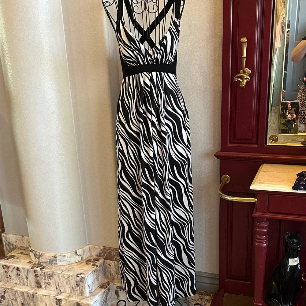 Elegant Black and White Zebra Print Maxi Dress - Picture 2 of 13